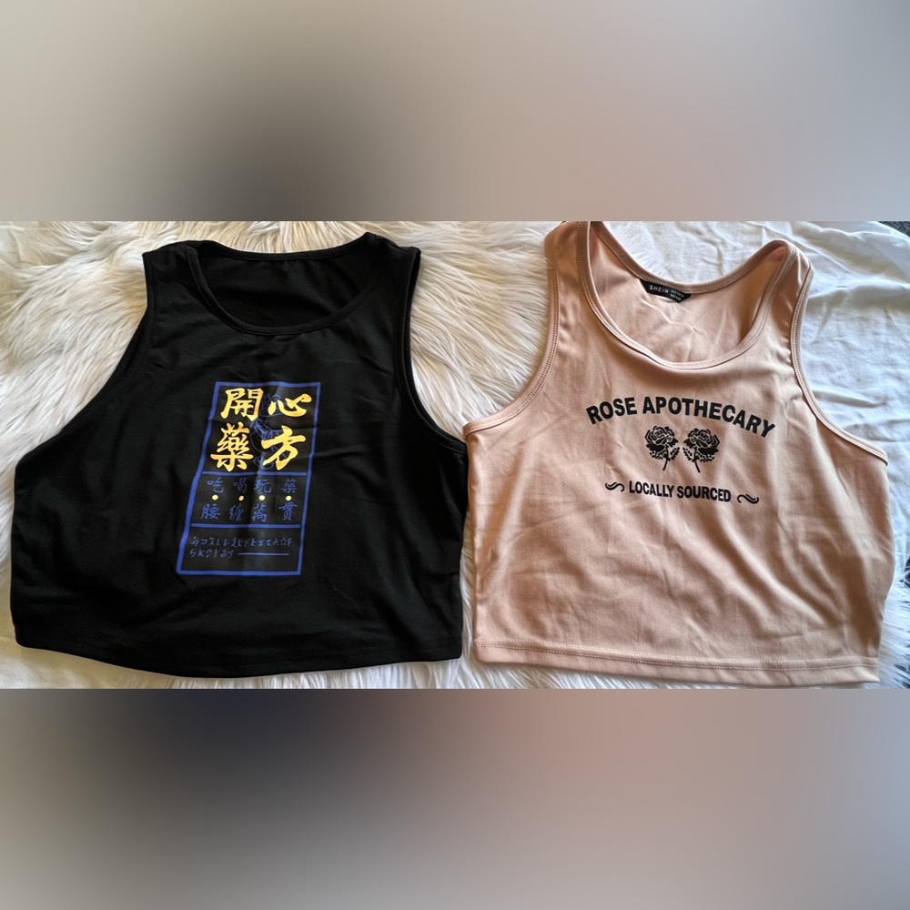 Black and Peach Graphic Tank Tops